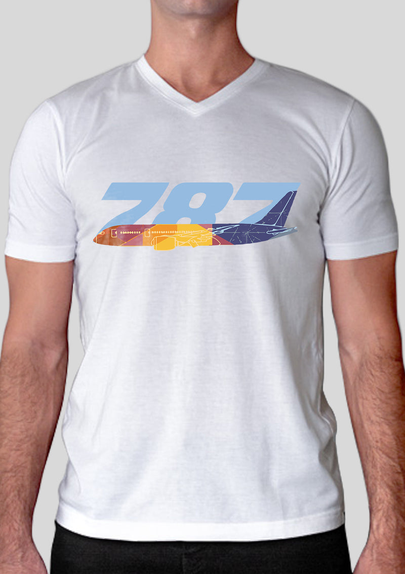 White V-neck printed cotton aviation T-shirt