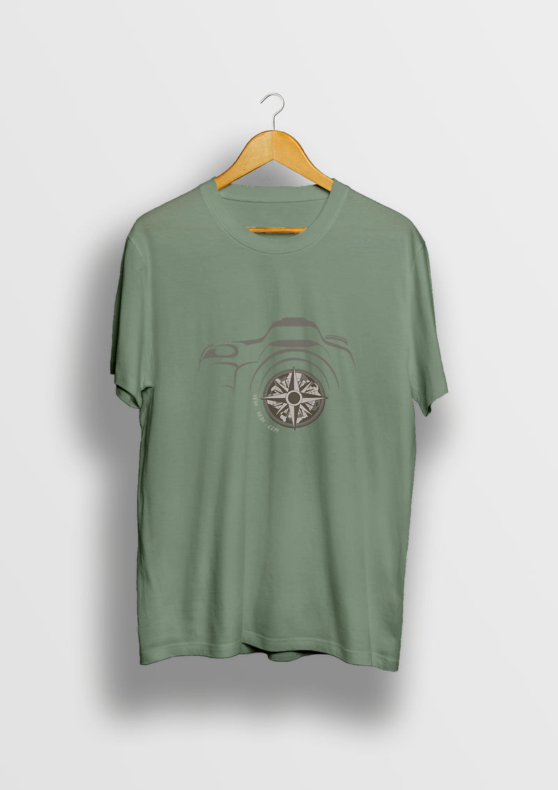 Olive Green round neck printed Cotton T shirt