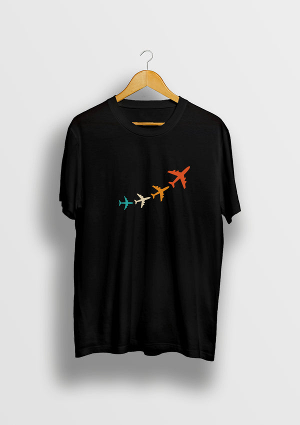 Aviation T shirts by LetsDviate, Black round neck printed Cotton T shirt