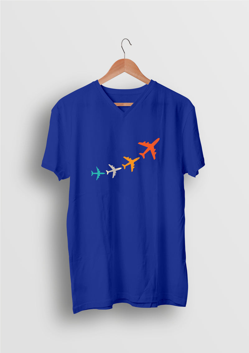 Aviation T shirts by LetsDviate, Rpyal blue V-neck half sleeve printed premium Cotton T-shirt