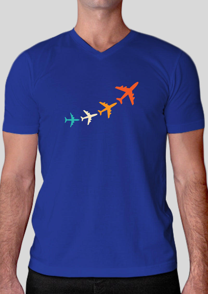 Aviation T shirts by LetsDviate, Royal blue V-neck half sleeve printed premium Cotton T-shirt