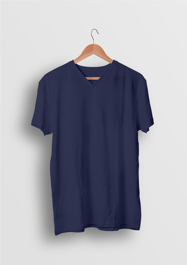 Basic plain Navy Blue V-neck Half sleeve premium cotton T-shirt