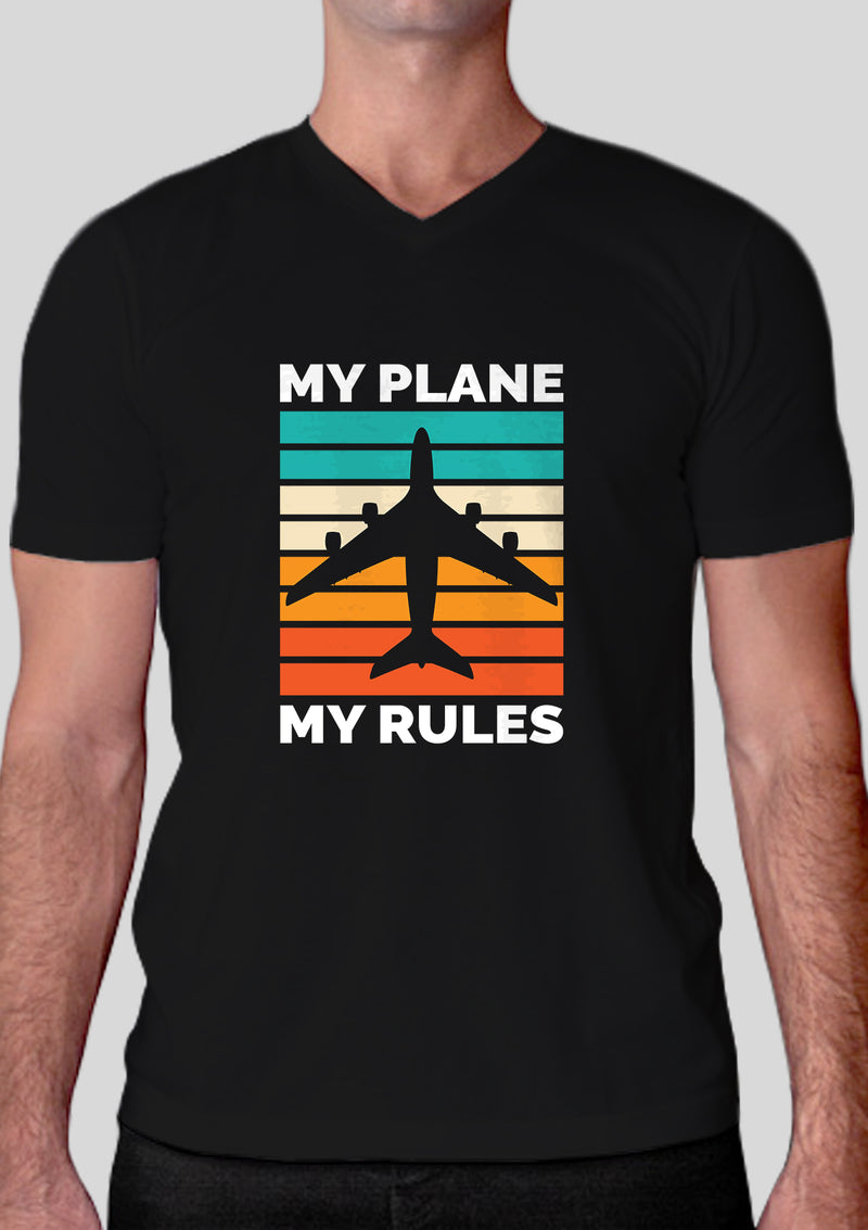 Aviation T-shirts by LetsDviate, Black V-neck printed Cotton T-shirt