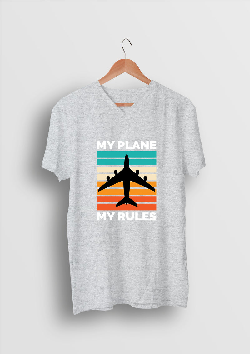 Aviation T-shirts by LetsDviate, Grey Melange V-neck printed Cotton T-shirt