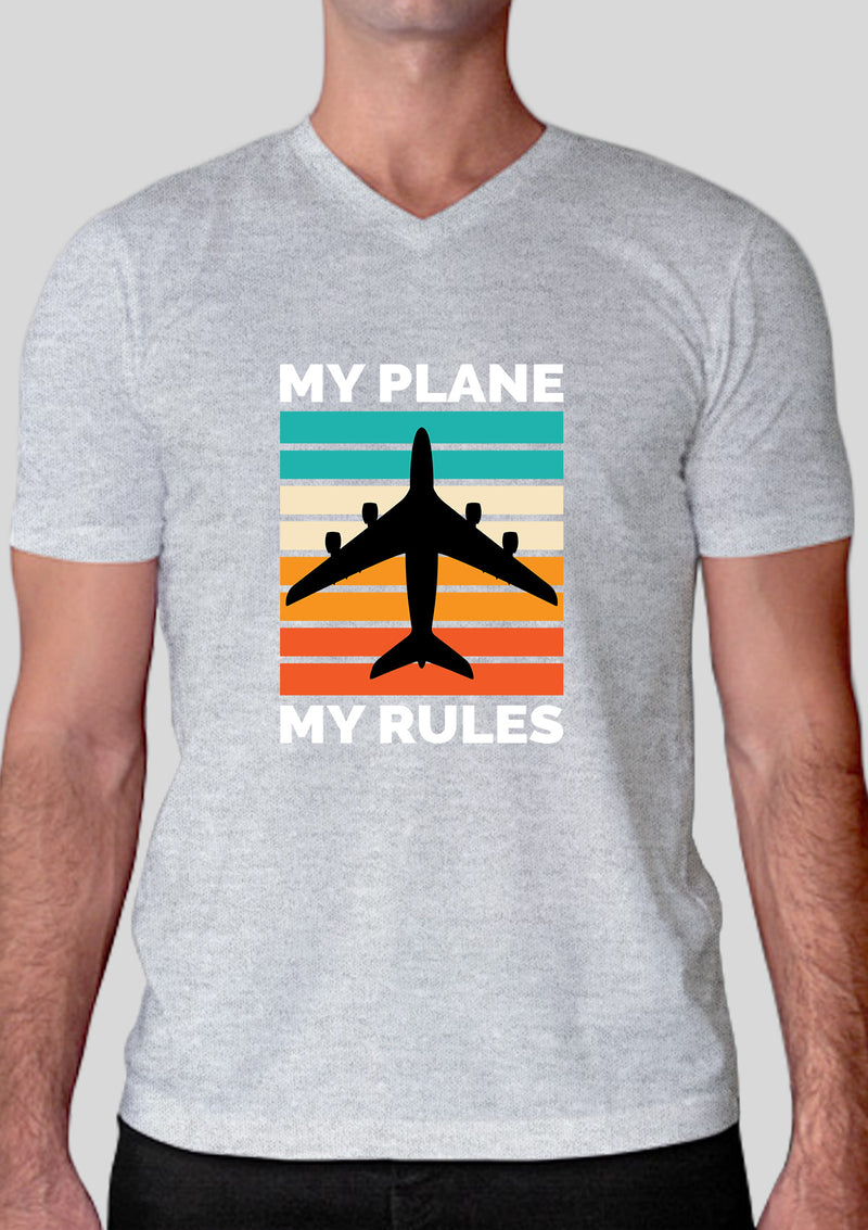 Aviation T-shirts by LetsDviate, Grey Melange V-neck printed Cotton T-shirt