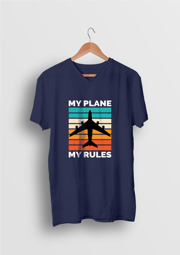 Aviation T-shirts by LetsDviate, Navy Blue V-neck printed Cotton T-shirt