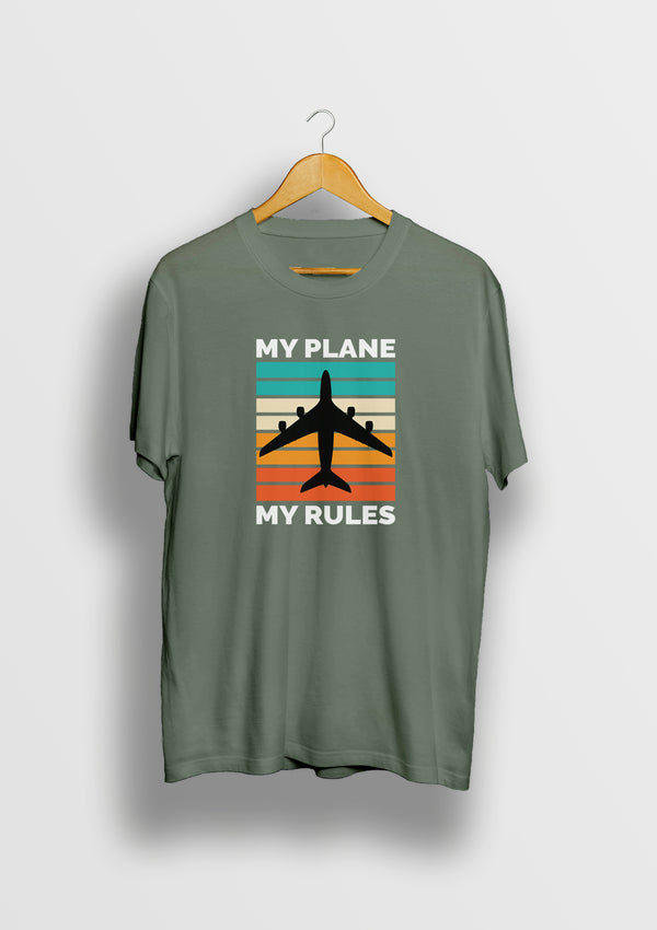 Aviation T shirts by LetsDviate, Olive Green round neck printed Cotton T shirt