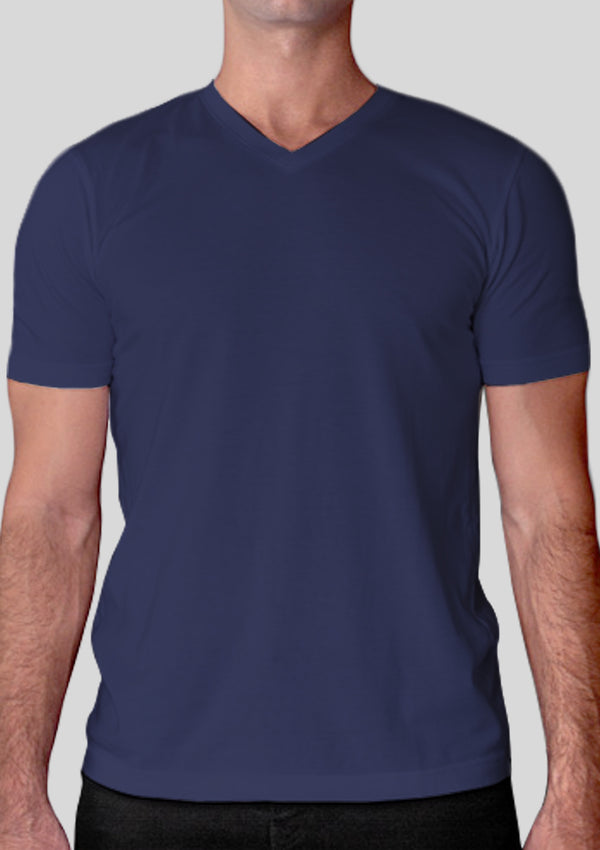 Basic plain Navy Blue V-neck Half sleeve premium cotton T-shirt 