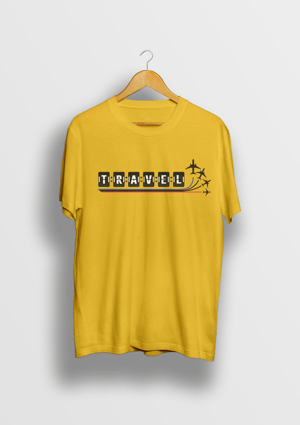 Aviation T shirts by LetsDviate, Yellow round neck printed Cotton T shirt