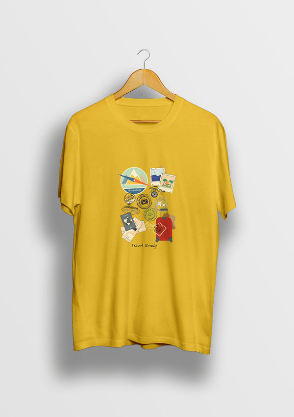 Golden Yellow round neck printed Cotton T shirt