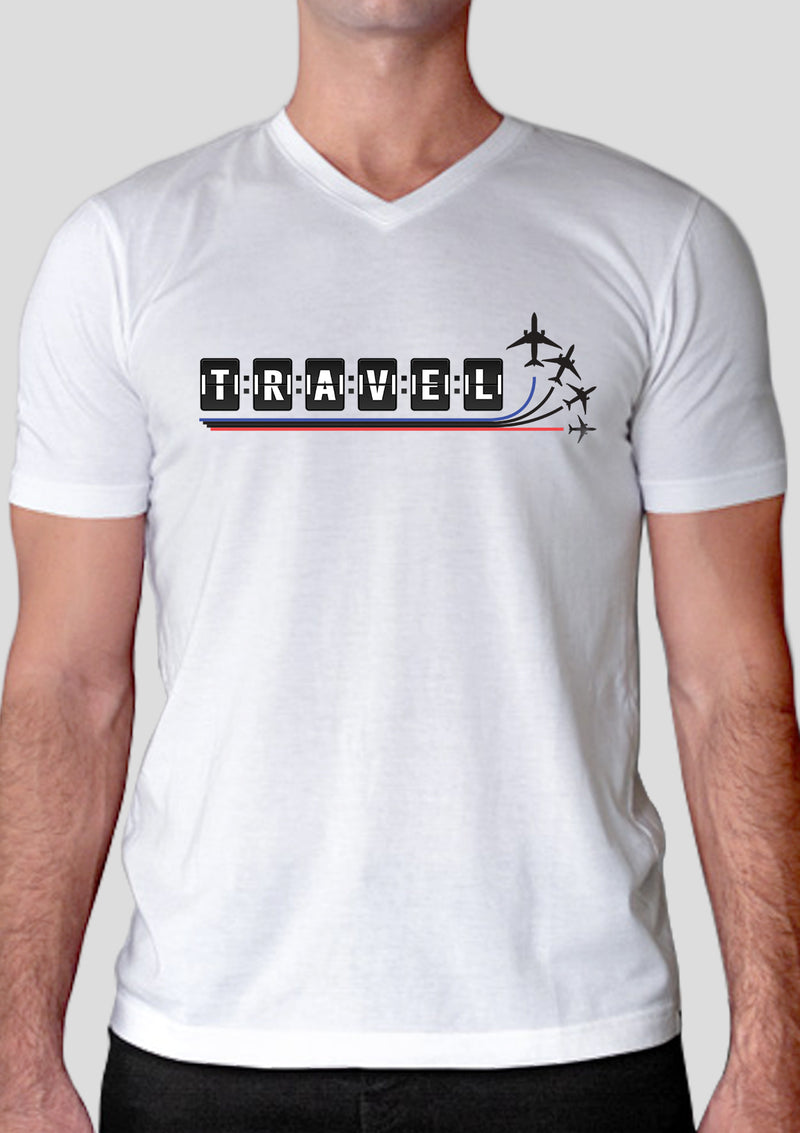 Aviation T shirts by LetsDviate, white V-neck printed Cotton T-shirt